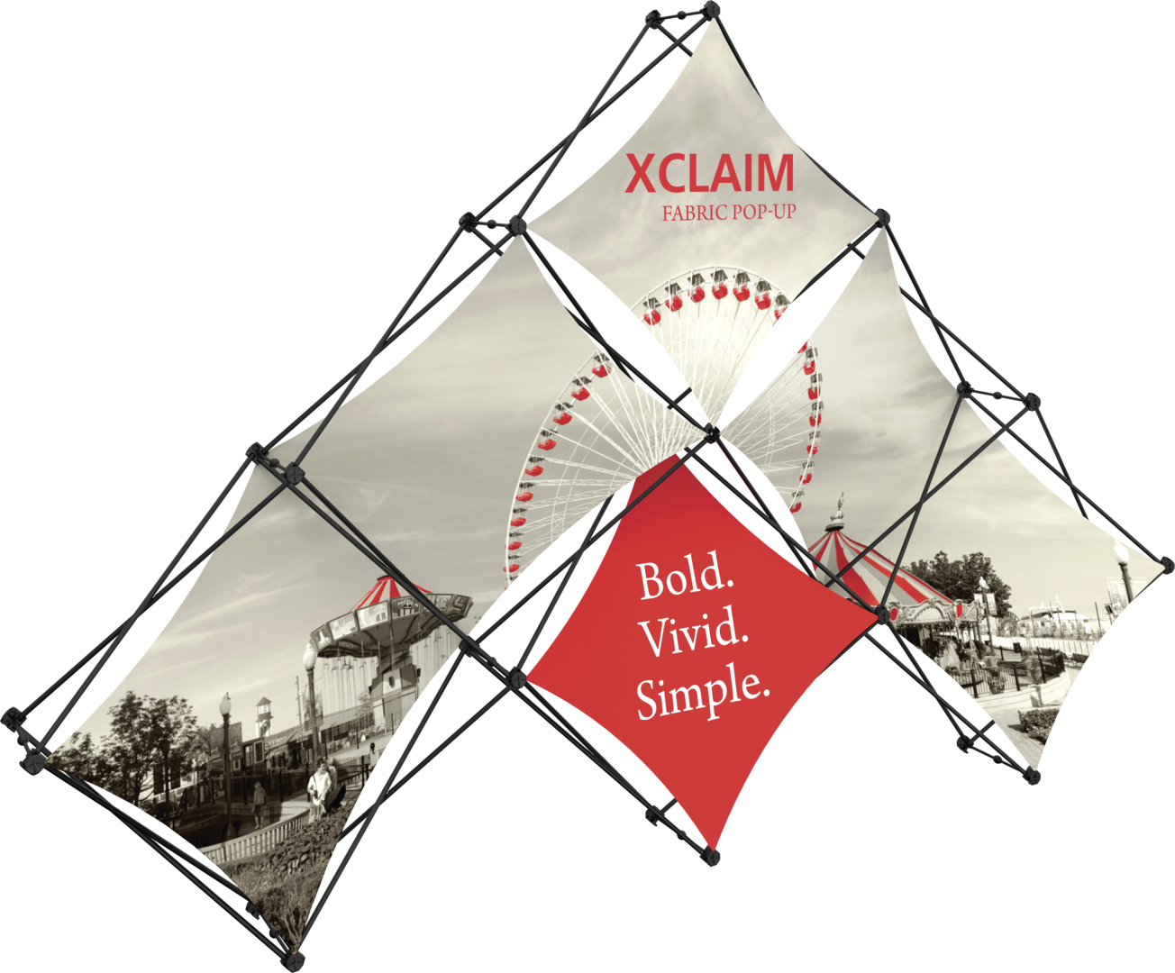 Xclaim 10ft 6 Quad Pyramid Fabric Popup Display Kit 01